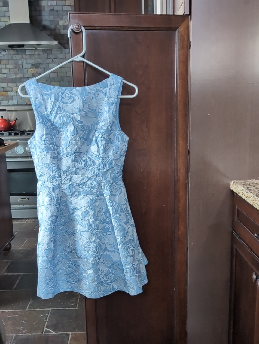 Hello Molly Pale Blue Floral Jacquard Dress With Bow Detail In Back NWT